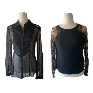 Lot of 2 Free People Long Sleeve Shirts Women's Button Down Pullover Size S